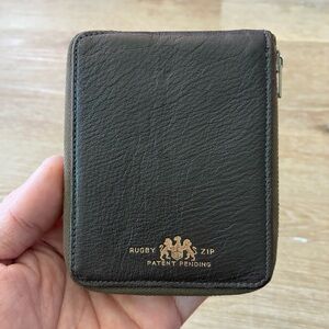 Vintage Rugby Zip Leather Wallet Case Genuine Morocco Merita Zipper Brown